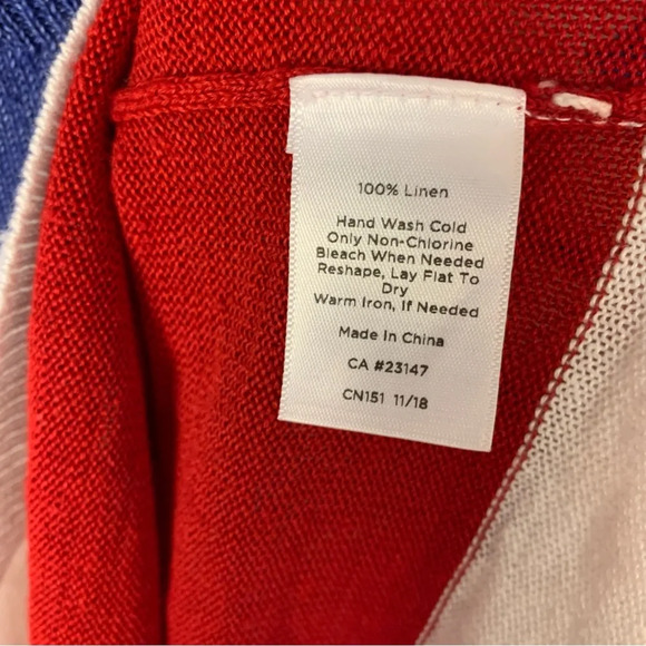 Talbots 100% Linen Red White Blue V-Neck Sweater - Picture 6 of 6